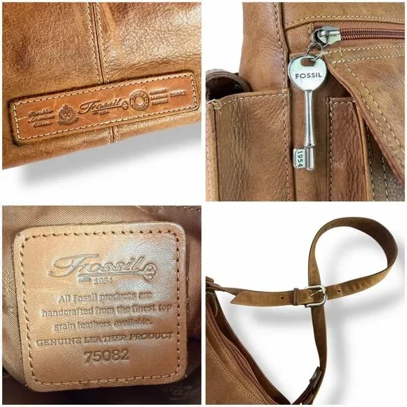 Fossil Brown Leather Utility Crossbody Shoulder Bag Multi-Pocket Style 75082 - Picture 11 of 12